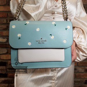 AUTHENTIC Kate Spade Remi Embroidered Lea Aphrodite Green Spring Flap CROSSBODY